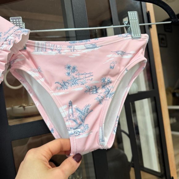 Janie & Jack x Gray Malin toile print rashguard swimsuit set toddler girl ruffle - Picture 8 of 14